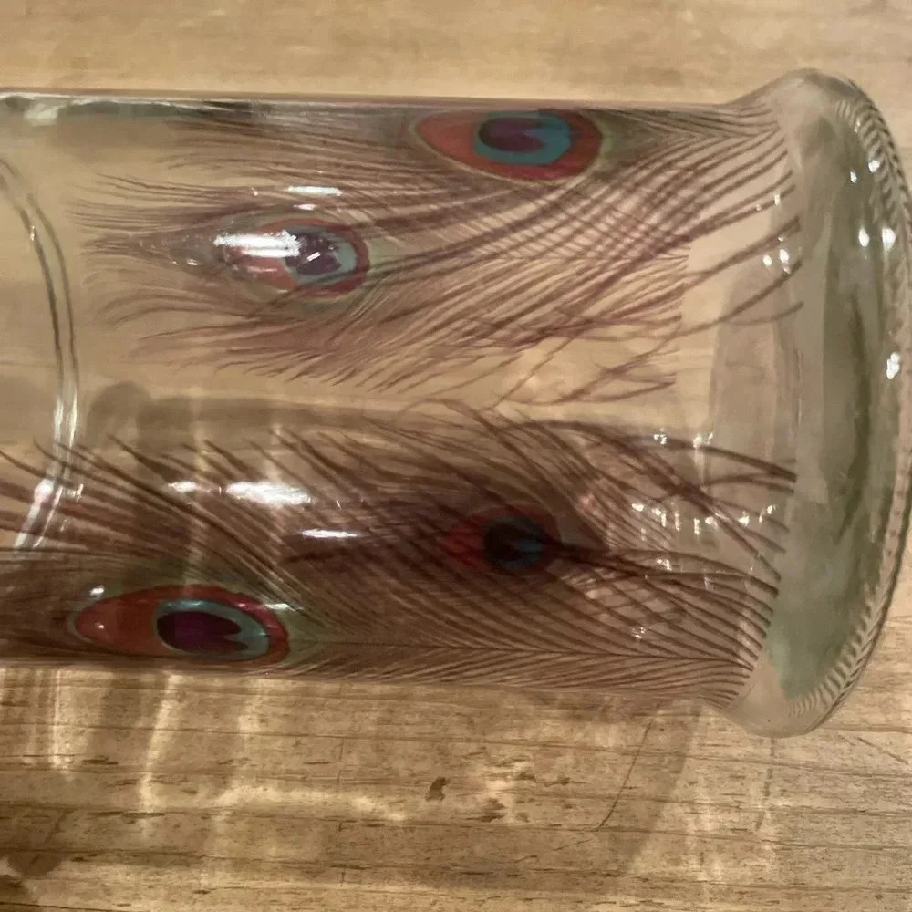 Vintage Apothecary Glass Jar with Peacock Feather Design/Medicinal/Beauty Jar - Picture 4 of 12